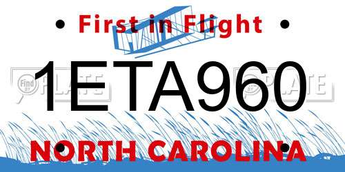 1ETA960 North Carolina License Plate