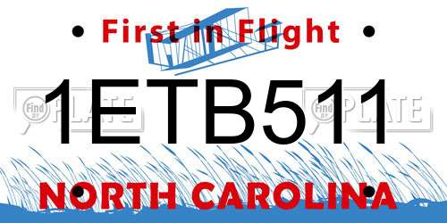 1ETB511 North Carolina License Plate