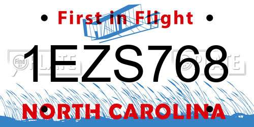 1EZS768 North Carolina License Plate