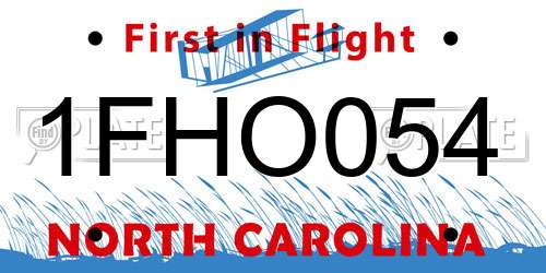 1FHO054 North Carolina License Plate