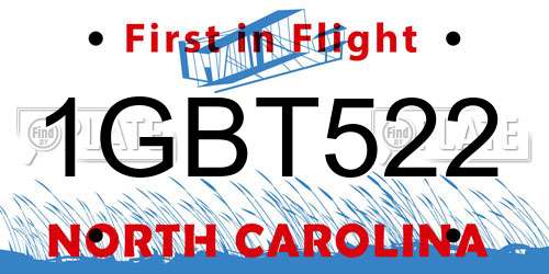 1GBT522 North Carolina License Plate