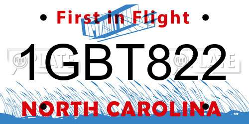 1GBT822 North Carolina License Plate