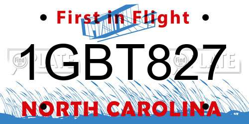 1GBT827 North Carolina License Plate