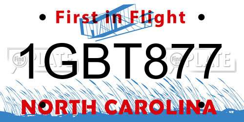 1GBT877 North Carolina License Plate