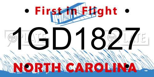 1GD1827 North Carolina License Plate