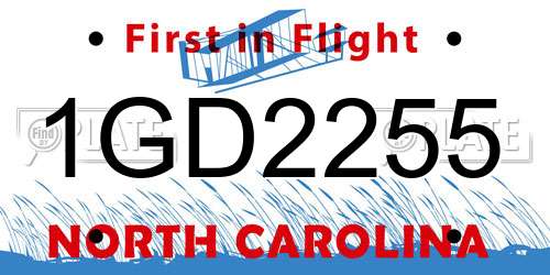 1GD2255 North Carolina License Plate
