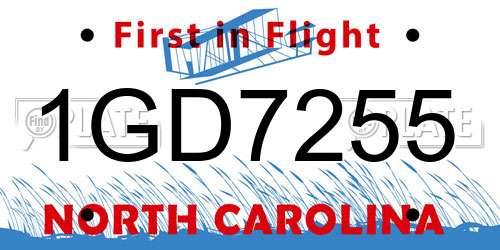 1GD7255 North Carolina License Plate