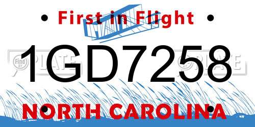 1GD7258 North Carolina License Plate