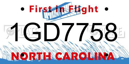 1GD7758 North Carolina License Plate