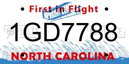 1GD7788 North Carolina License Plate
