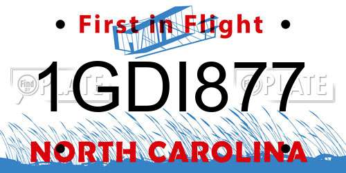 1GDI877 North Carolina License Plate