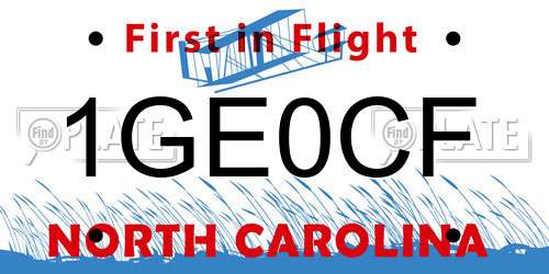 1GE0CF North Carolina License Plate