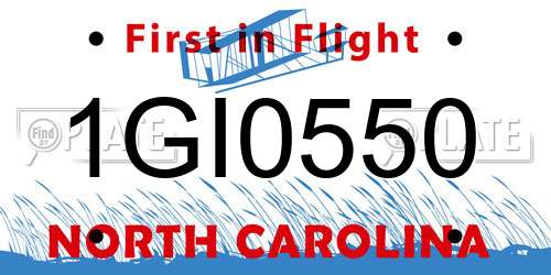 1GI0550 North Carolina License Plate