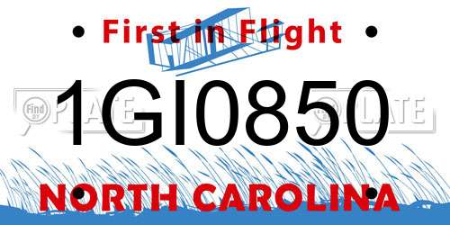 1GI0850 North Carolina License Plate