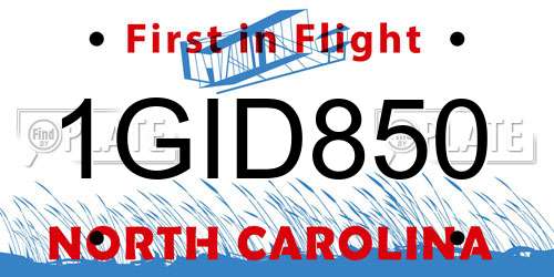 1GID850 North Carolina License Plate