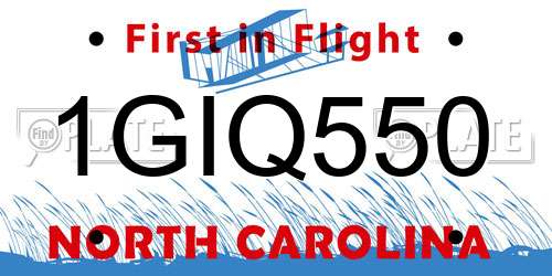 1GIQ550 North Carolina License Plate