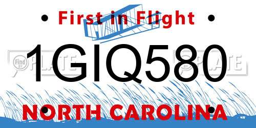 1GIQ580 North Carolina License Plate