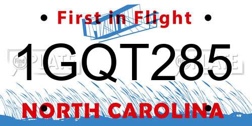 1GQT285 North Carolina License Plate