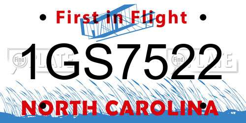 1GS7522 North Carolina License Plate