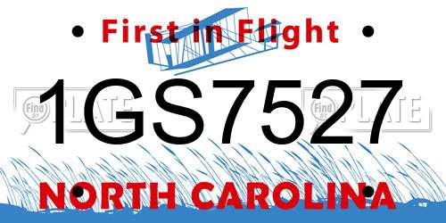 1GS7527 North Carolina License Plate