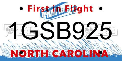 1GSB925 North Carolina License Plate