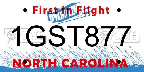 1GST877 North Carolina License Plate