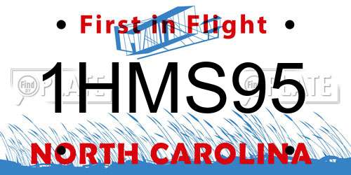 1HMS95 North Carolina License Plate