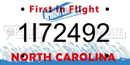 1I72492 North Carolina License Plate