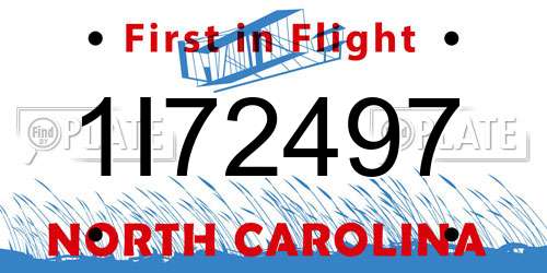 1I72497 North Carolina License Plate