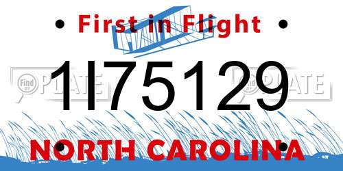 1I75129 North Carolina License Plate