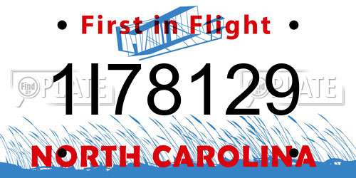 1I78129 North Carolina License Plate