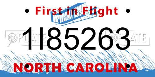 1I85263 North Carolina License Plate