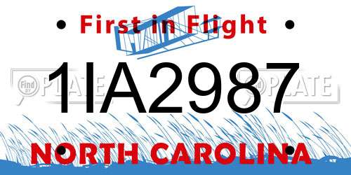 1IA2987 North Carolina License Plate