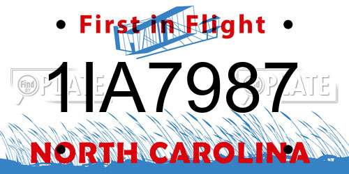 1IA7987 North Carolina License Plate