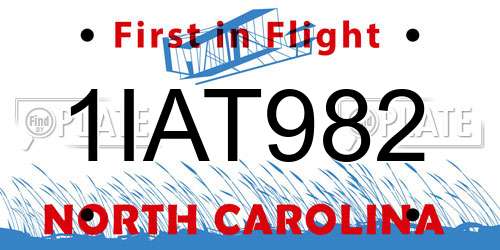 1IAT982 North Carolina License Plate