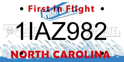 1IAZ982 North Carolina License Plate