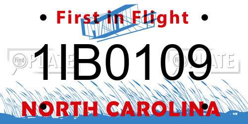 1IB0109 North Carolina License Plate