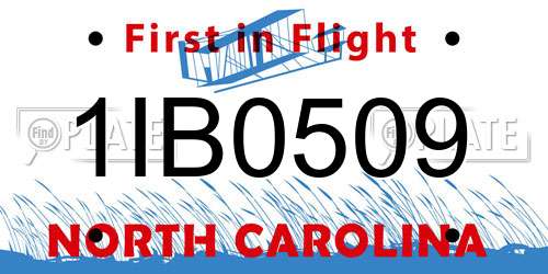 1IB0509 North Carolina License Plate