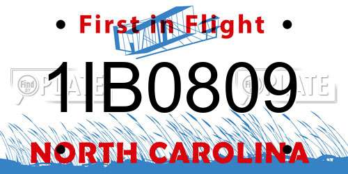 1IB0809 North Carolina License Plate