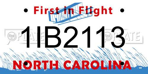 1IB2113 North Carolina License Plate