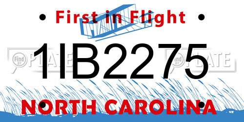 1IB2275 North Carolina License Plate