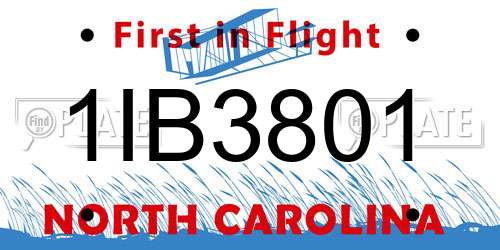 1IB3801 North Carolina License Plate