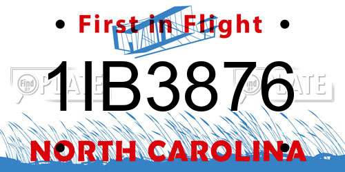 1IB3876 North Carolina License Plate