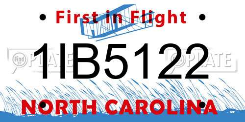 1IB5122 North Carolina License Plate
