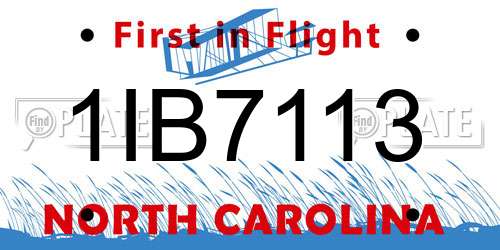 1IB7113 North Carolina License Plate
