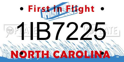 1IB7225 North Carolina License Plate