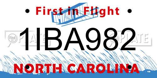 1IBA982 North Carolina License Plate