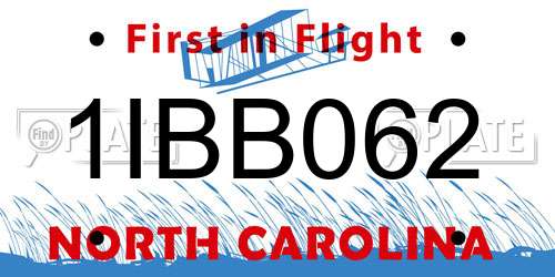 1IBB062 North Carolina License Plate