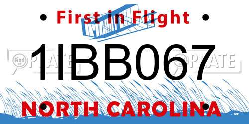 1IBB067 North Carolina License Plate