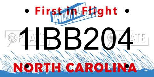 1IBB204 North Carolina License Plate